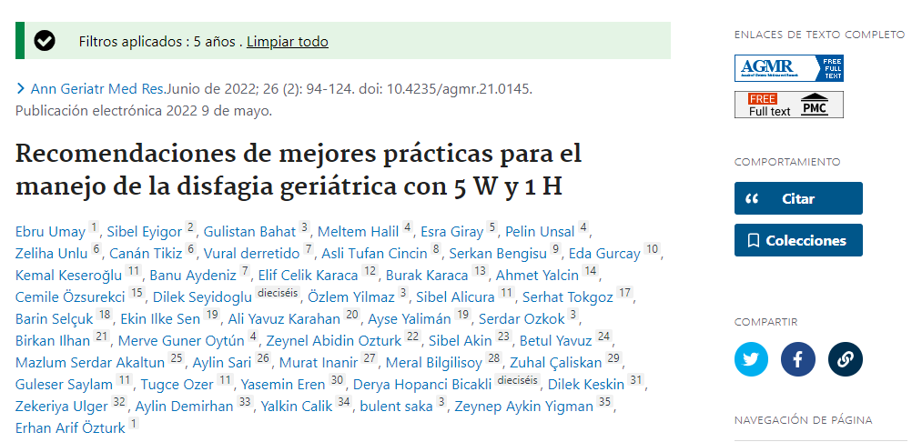 Recomendaciones de mejores prácticas para el manejo de la disfagia geriátrica con 5 W y 1 H